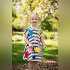 Colorful Striped Kids Dress with Floral and Heart Patterns